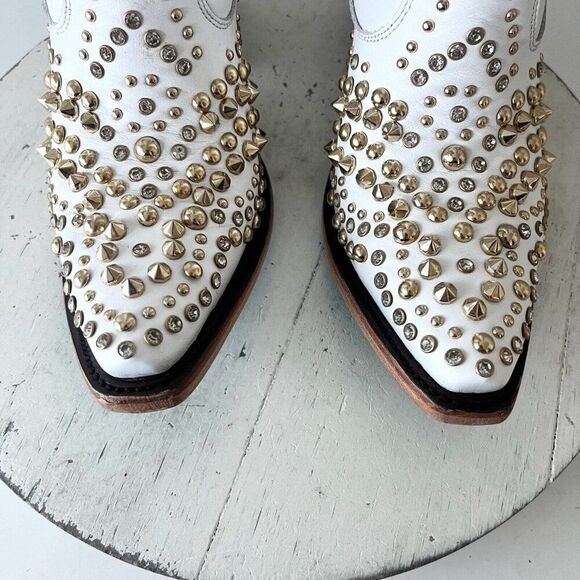 Lane DOLLY White Cowboy Boots Womens 6.5 Gold Bling Western Wedding Bridal Tall - Picture 6 of 11